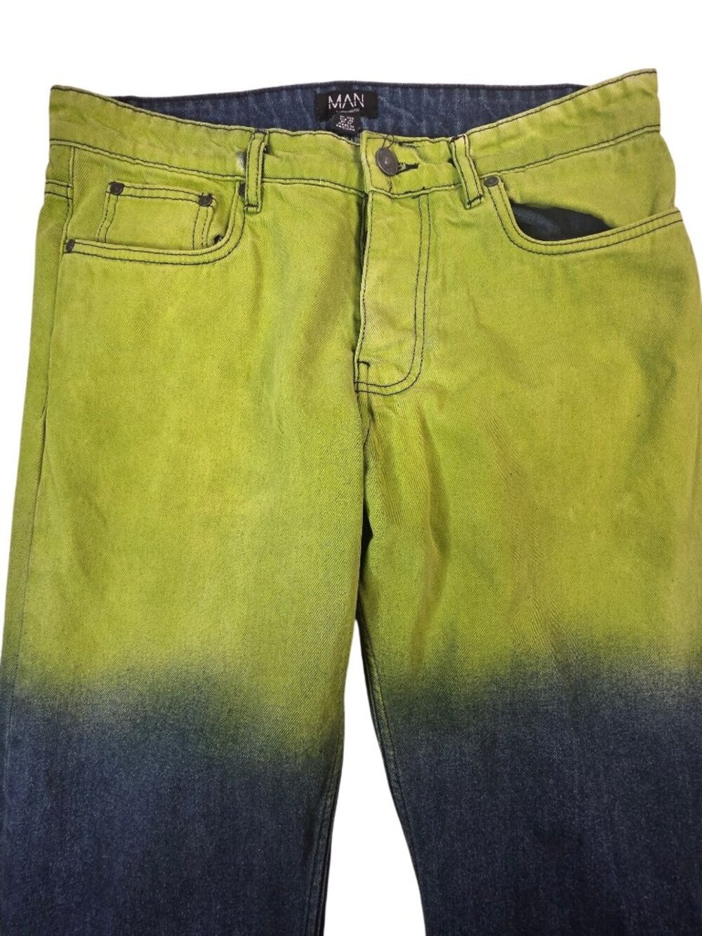 BoohooMAN Men’s 32R Yellow Black Dip Dye Straight Leg Jeans